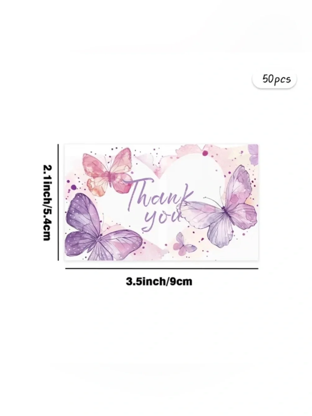 Butterfly Thank You Cards - Purple Pink - 50 cards